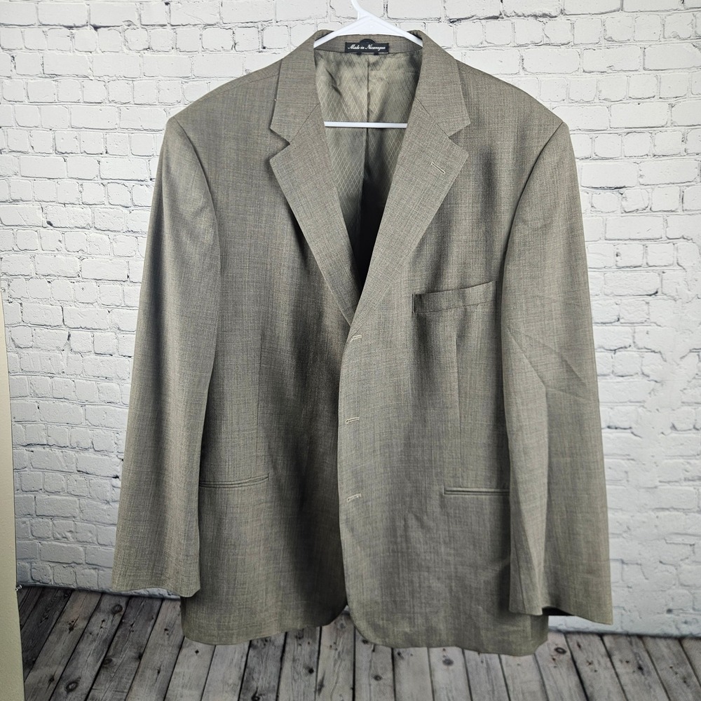 Mens Wool Blend 3 Button Blazer Sport Coat Gray 48R Made in Nicaragua